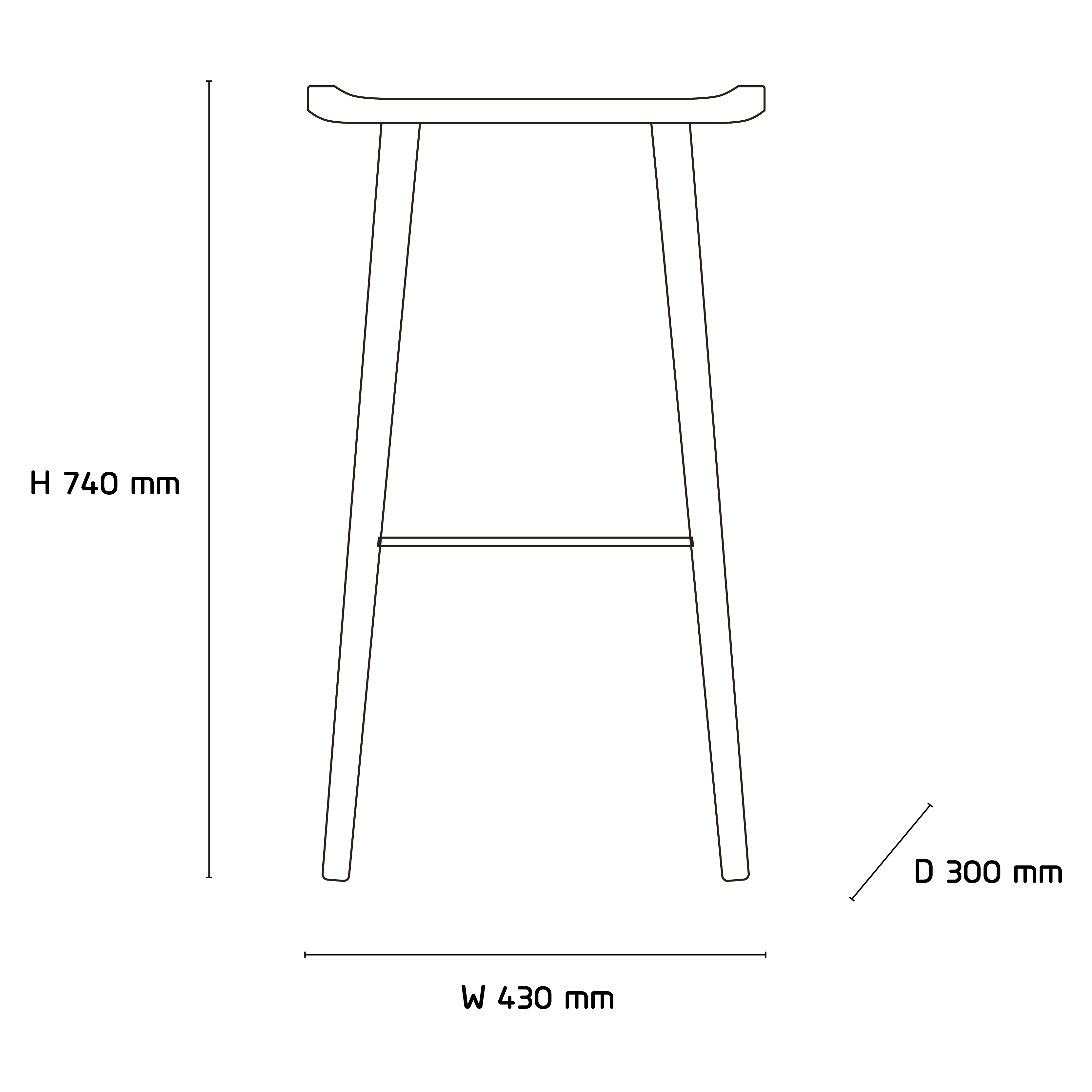 EKTA-Scala Bar Stool 74cm-Product Spec Image