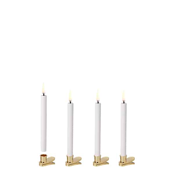 Christmas Taper Candles (4 Pack with gold coloured clips)
